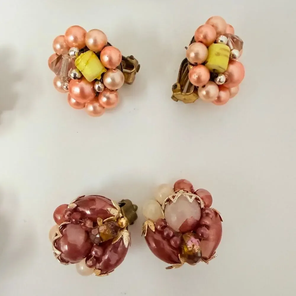 Lot of 15 Hong Kong Japan Cluster Flower Faux Pearl Shell Bead Clip On Earrings